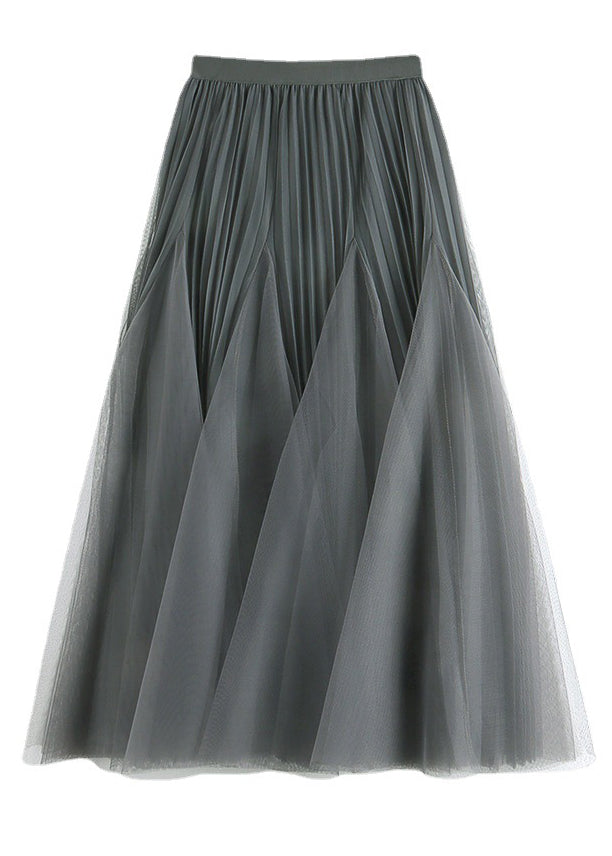 Brown Wrinkled Elastic Waist Tulle Skirts Spring