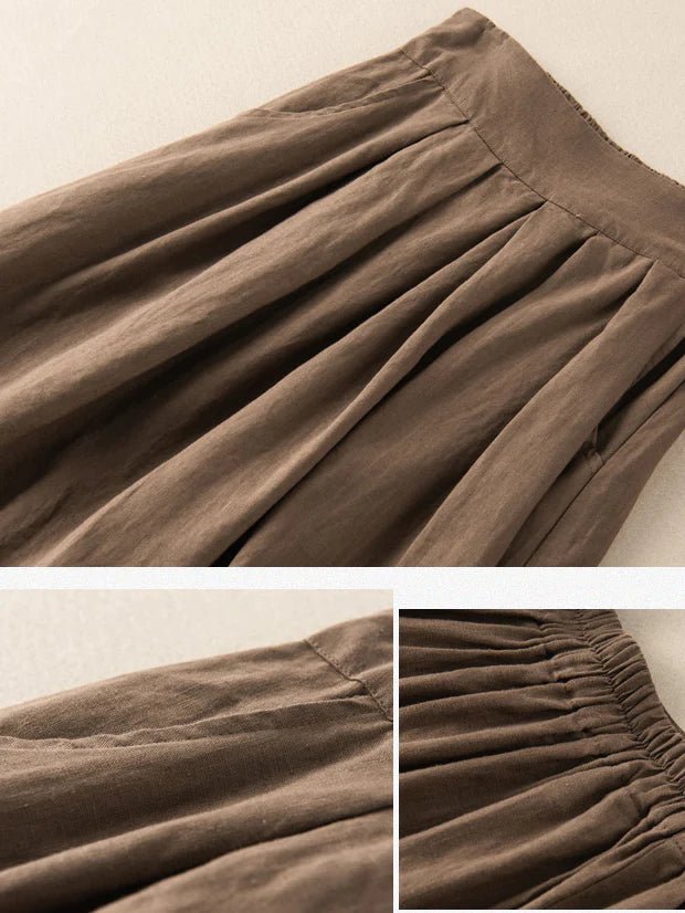 Pure Color Pleated Linen Skirt