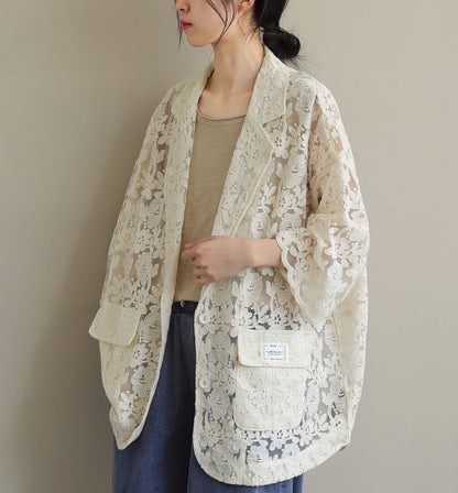 Loose Lace Embroidered Suit Collar Slim Coat