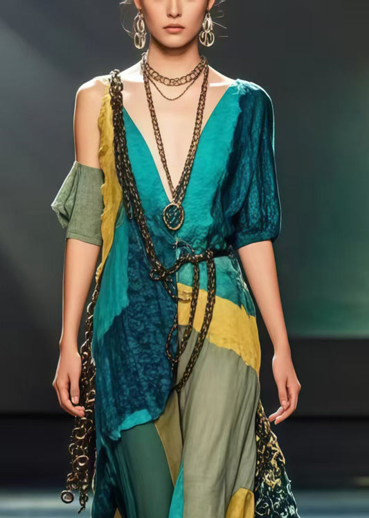 Art Multicolour Asymmetrical Design Cotton One Shoulder Dress Summer