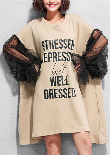 New Lace Patchwork Midi-length Cotton Dress Clothing Traveling Dress Short Sleeve Alphabet Cotton Dress