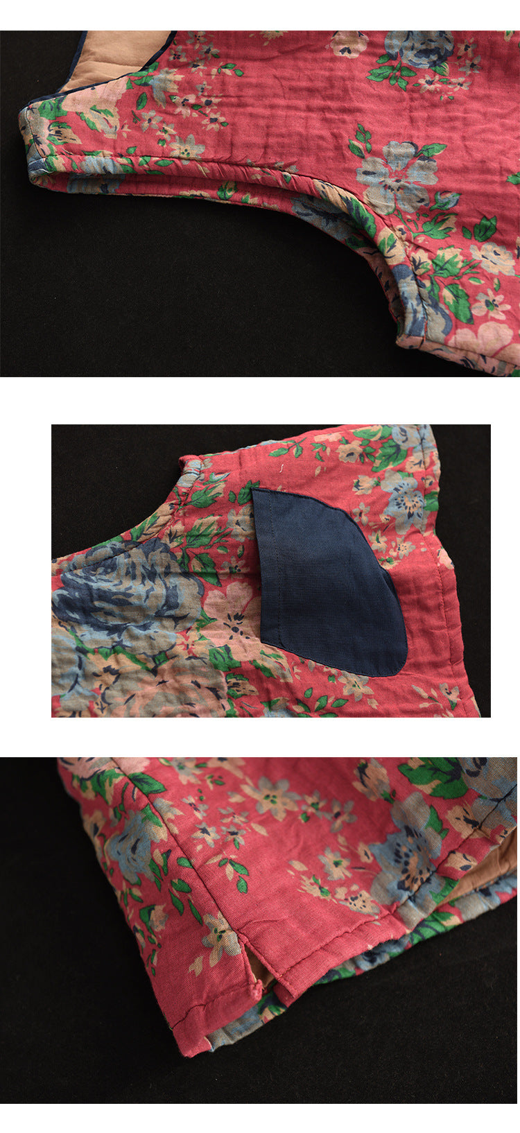 -print Cotton and Linen Quilted Vest