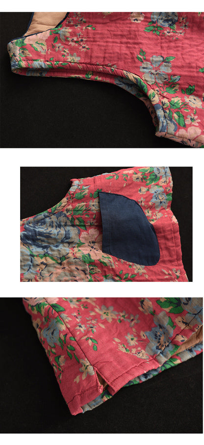 -print Cotton and Linen Quilted Vest