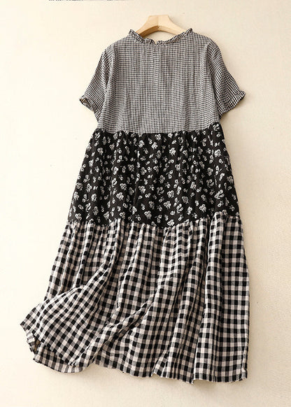 Diy Plaid Ruffled Print Patchwork Cotton Dress Summer