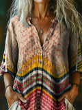 Women's Vintage Bohemian Pattern Art Print Casual Cotton Linen Shirt