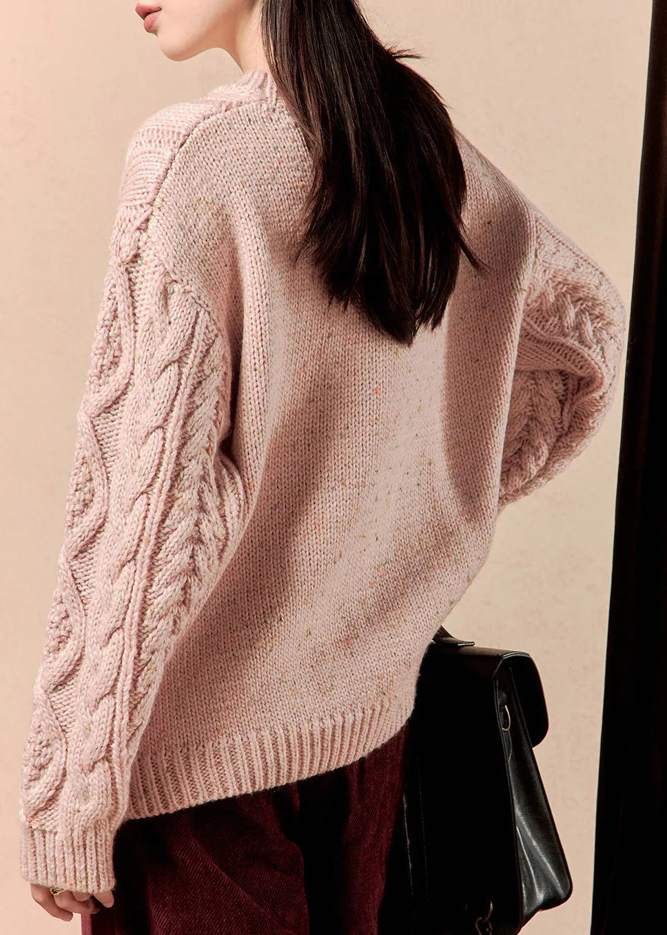 Pink Embroidered Loose Knit Sweater O-neck Spring