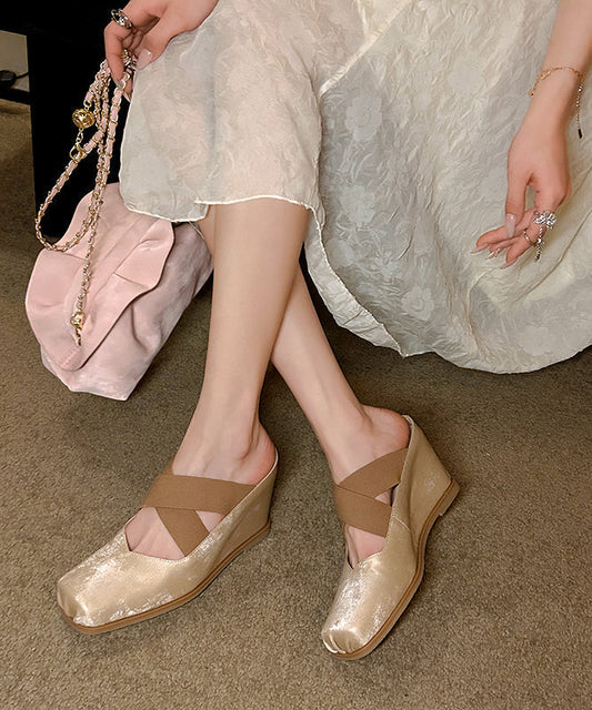 Khaki Splicing Wedge High Wedge Heels Shoes