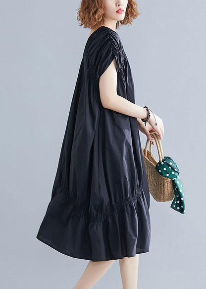 Diy V Neck Cinched Cotton Clothes Shape Black Dresses