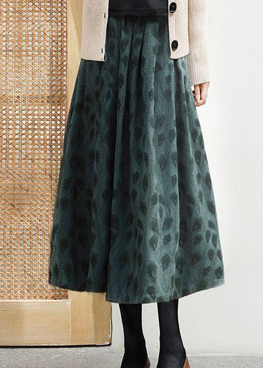 Green Wrinkled Jacquard Patchwork Cotton Skirt Spring