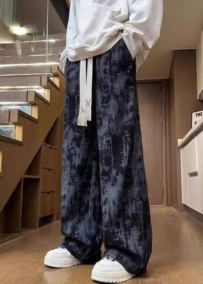 Unique White Tie Dye Elastic Waist Corduroy Pants Spring