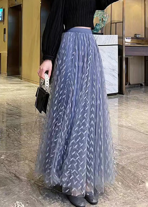 Blue Tulle a Line Skirts High Waist