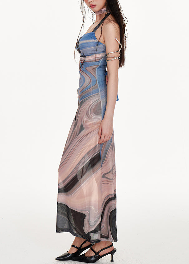 Grey One Shoulder Patchwork Tulle Dress Sleeveless