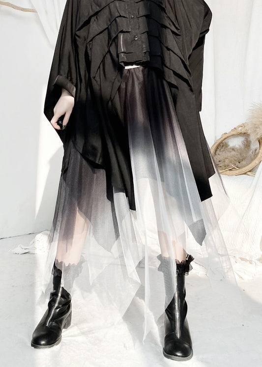 Unique Black White Gradient Color Asymmetrical Tulle a Line Skirts