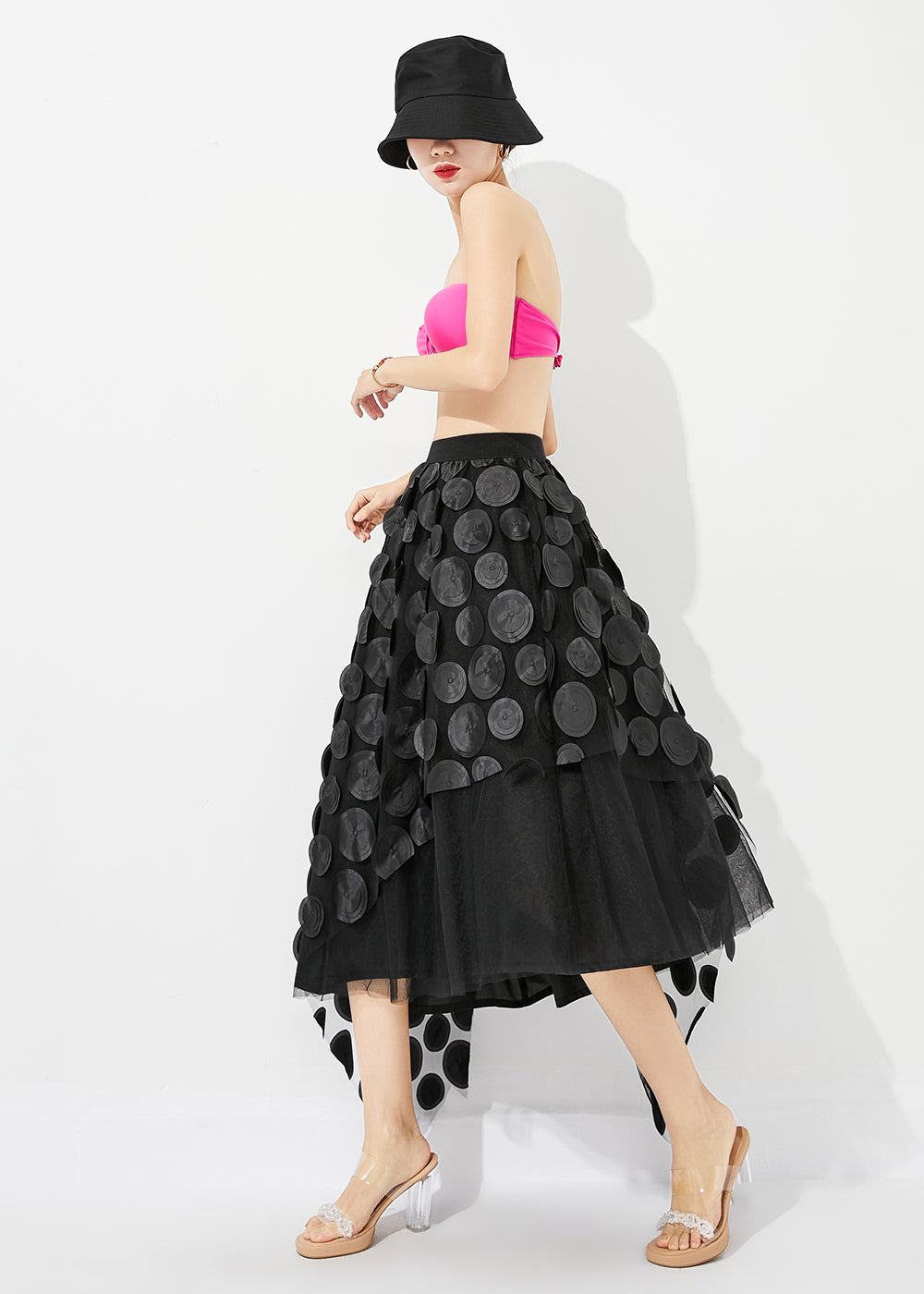 Stylish Black Asymmetrical Exra Large Hem Tulle a Line Skirts Summer