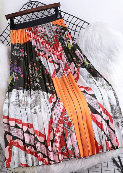 Pink Striped Print Chiffon Pleated Skirts Spring