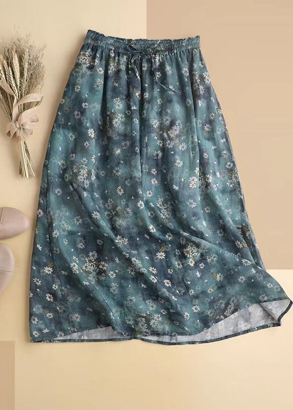 Red Drawstring Elastic Waist Print Chiffon Skirt Spring