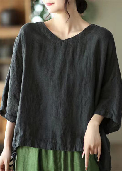 Grace Green O-neck Embroidered Linen Top Long Sleeve