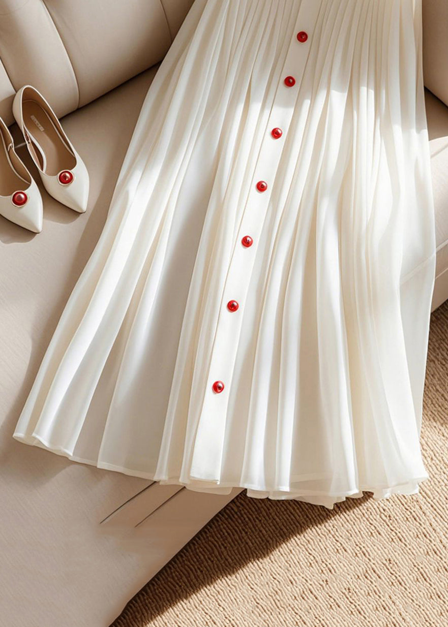 Art White High Waist Pleated Skirt Summer