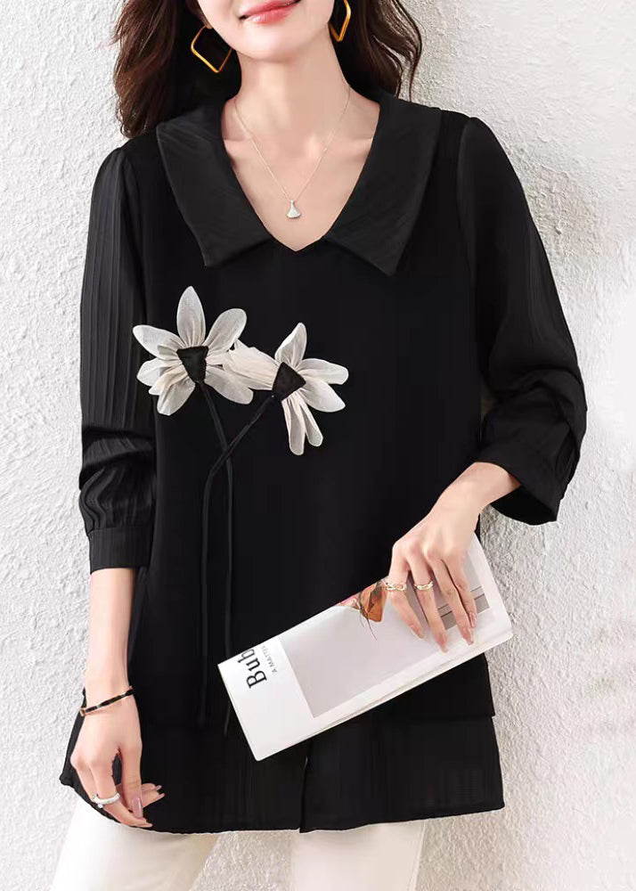 Loose Black Front Open Cotton Shirt Tops Summer