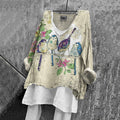 Women's Vintage Birds And Floral Pattern Comfortable Shirt elevenforest