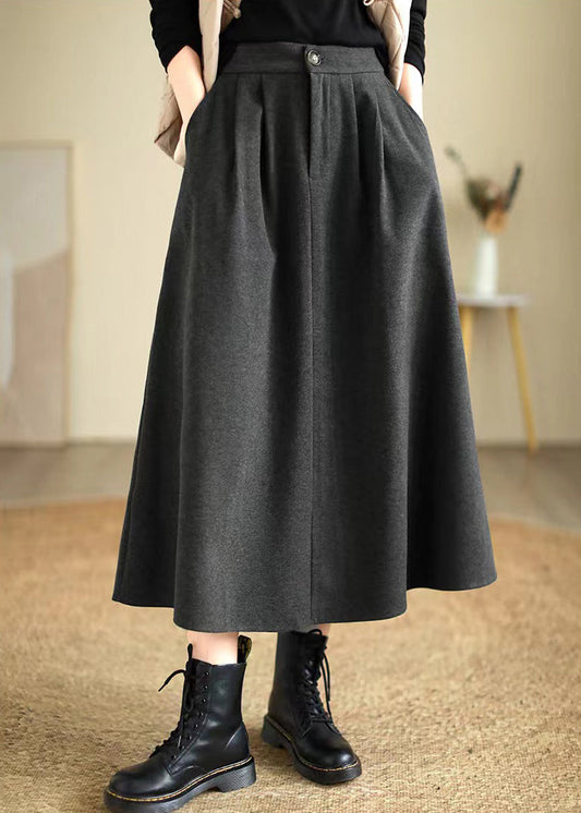Dull Grey Elastic Waist Thick Woolen Skirts Spring
