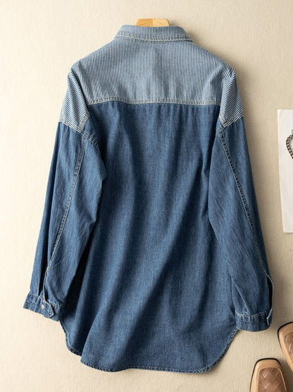 Classic Color-block Long Sleeve Loose All-match Shirt