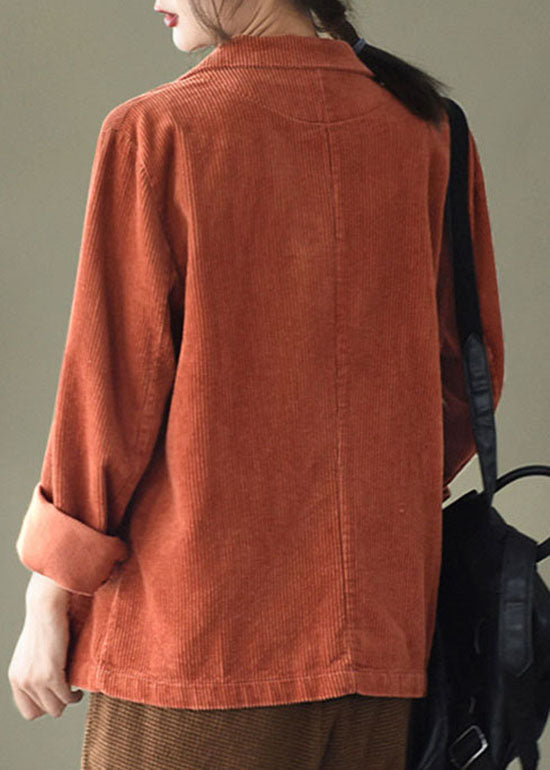 Caramel Button Pockets V Neck Corduroy Coats