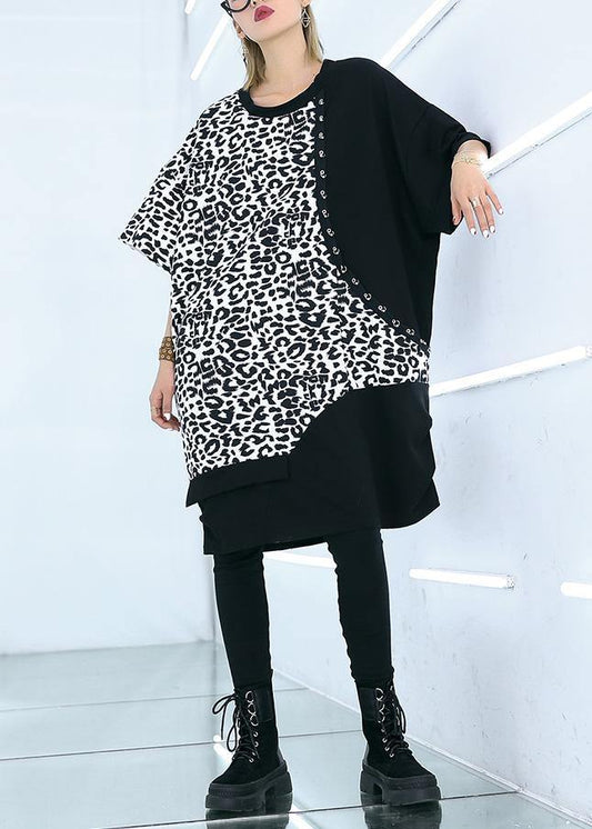 French Black Cotton Dresses Patchwork Oversized Summer Dresses