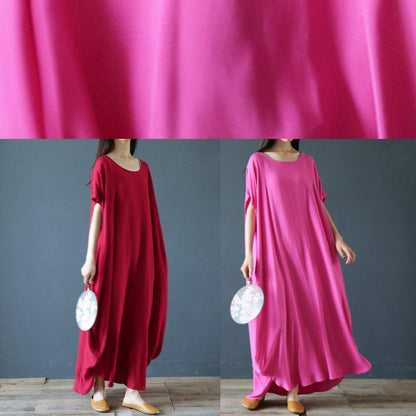 100% O Neck Extra Large Hem Summer Clothes Sleeve Burgundy Maxi Dress