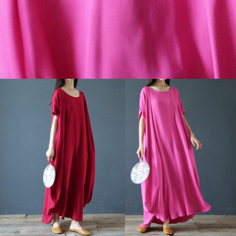 100% O Neck Extra Large Hem Summer Clothes Sleeve Burgundy Maxi Dress