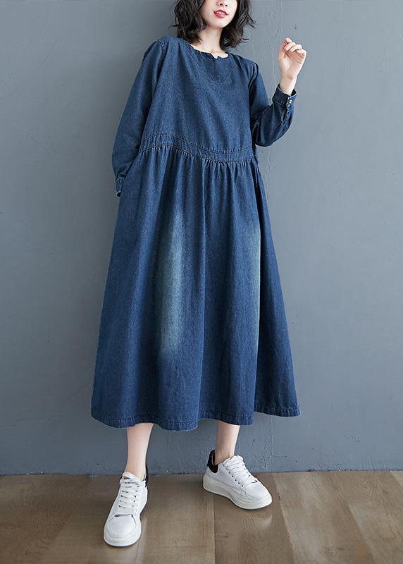 O Neck Cinched Tunic Wardrobes Denim Blue Art Dresses