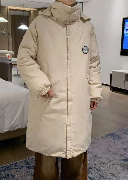 Simple Black Hooded Pockets Coats Parkas Winter