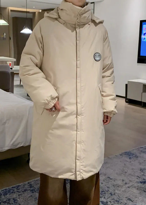 Simple Black Hooded Pockets Coats Parkas Winter