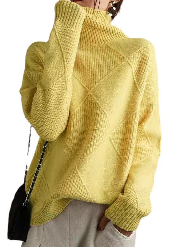Yellow Hign Neck Thick Knit Sweaters Fall