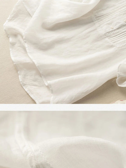 Color Short Sleeve Linen Pleated Top