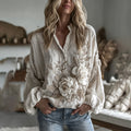 Women's Vintage Floral Art Casual Button Shirt elevenforest