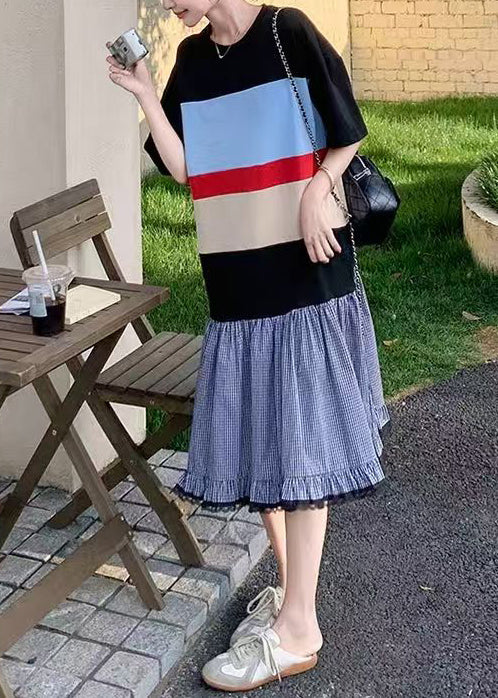 Mixed Color Oversized Patchwork Cotton Long Dress Summer
