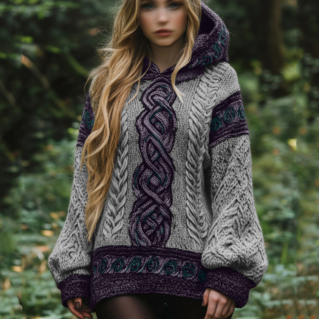 Women's Irish Celtic Knot Jacquard Hooded Sweater elevenforest