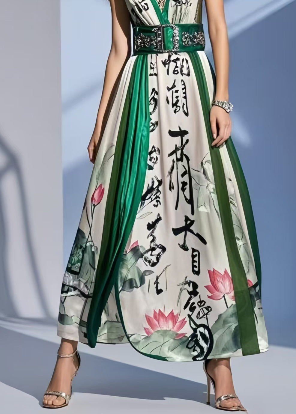 White Print Draping Silk Tunic Dresses Sleeveless