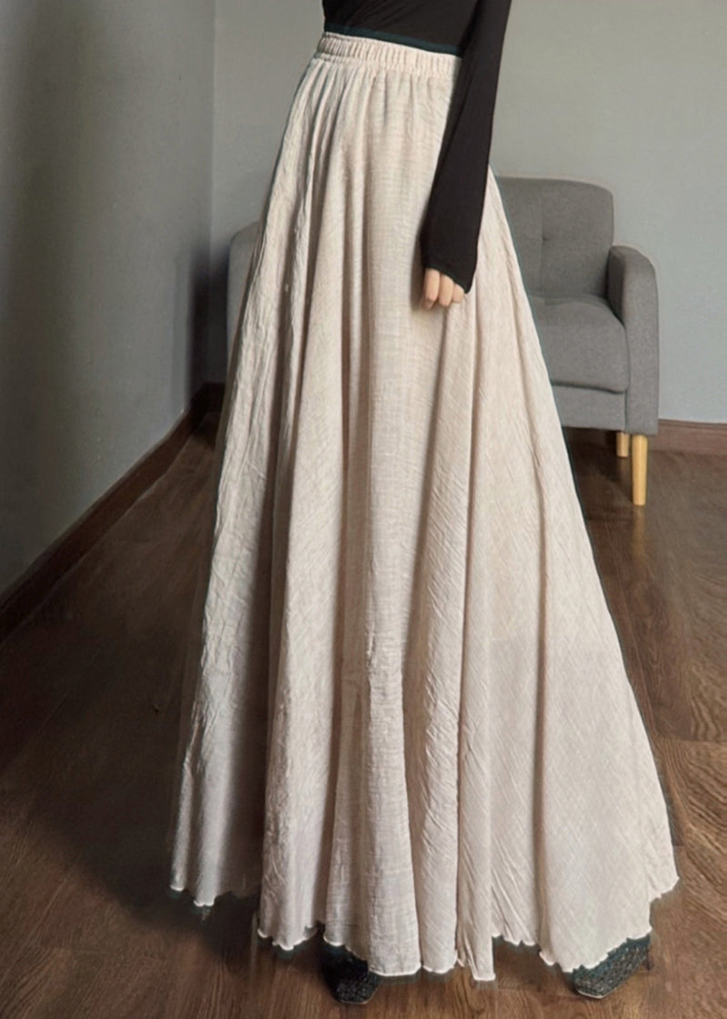 Pink Geometry Elastic Waist Exra Large Hem Linen Skirts Spring