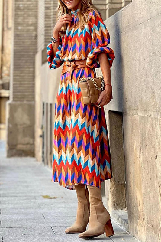 Print Split Joint Half a Turtleneck Straight Dresses