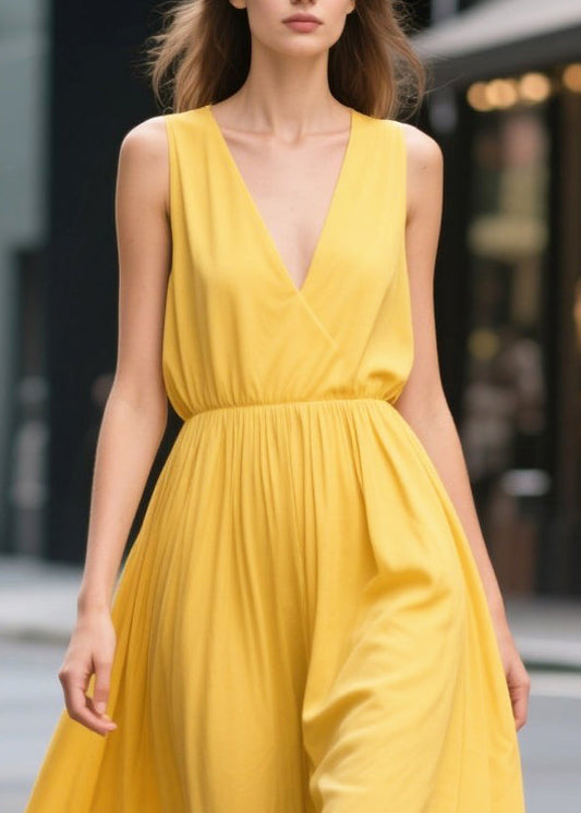 Yellow Print Draping Chiffon Sundress Summer
