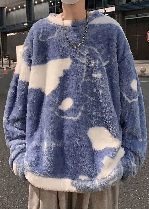 New White O Neck Cartoon Fluffy Sweatshirt Pajamas Winter