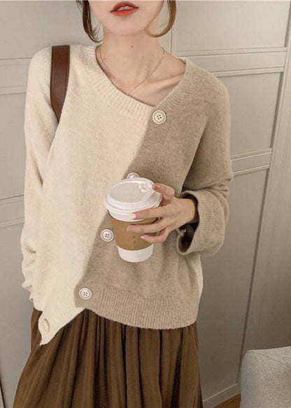 Beige Asymmetrical Button Knit Knit Winter Sweaters
