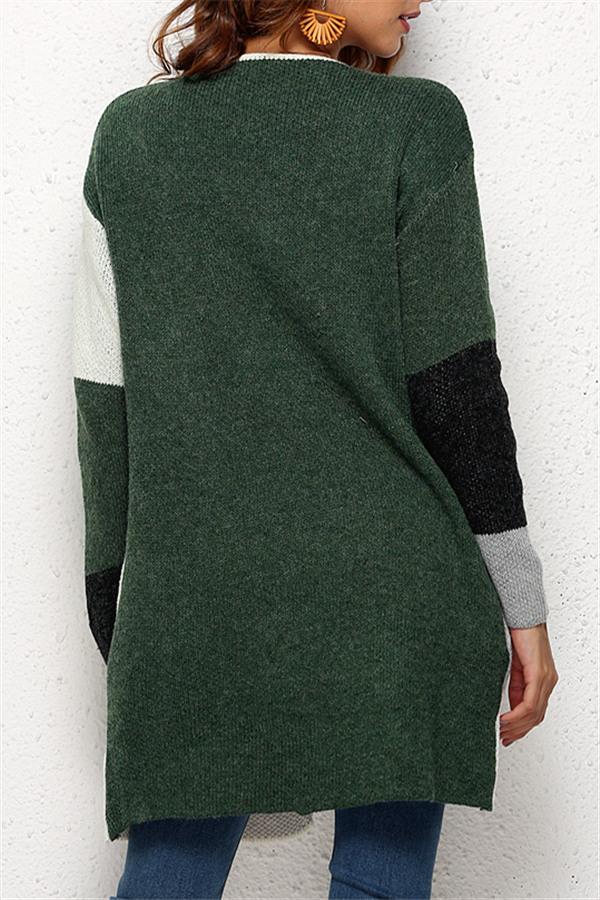 Knit Multi Color Long Sleeve Cardigan - Green