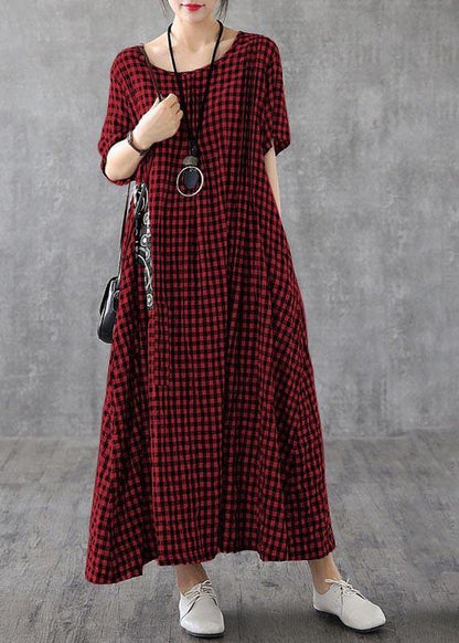 Vivid Patchwork Linen Quilting Dresses Runway Black Plaid Dresses Summer