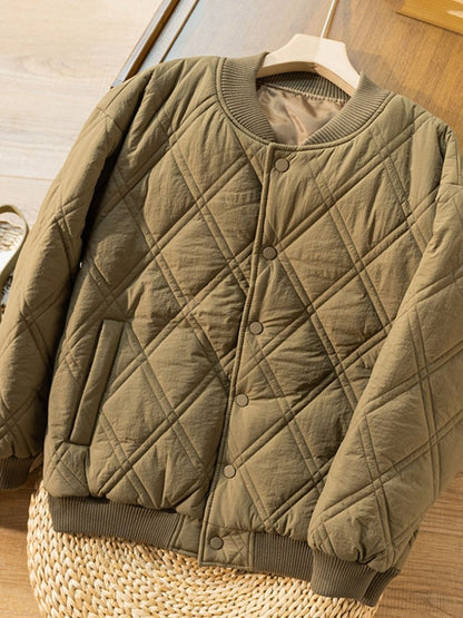 Autumn and Winter Literature Retro Rhombic 100% Polyester Coat