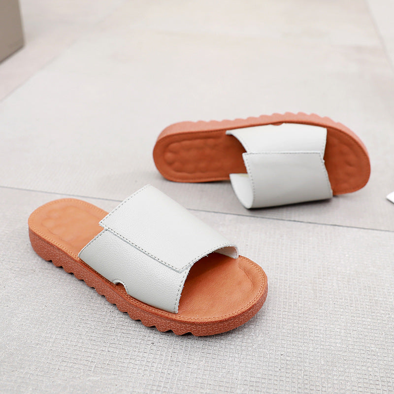 Summer Flat Retro Leather Slippers