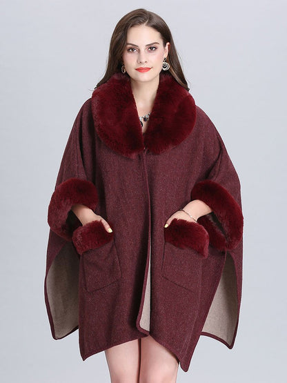 Poncho Knitwear Faux Fur Coat Shawl Collar Sweaters