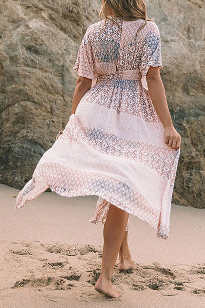Print Bat Slit Maxi Dress